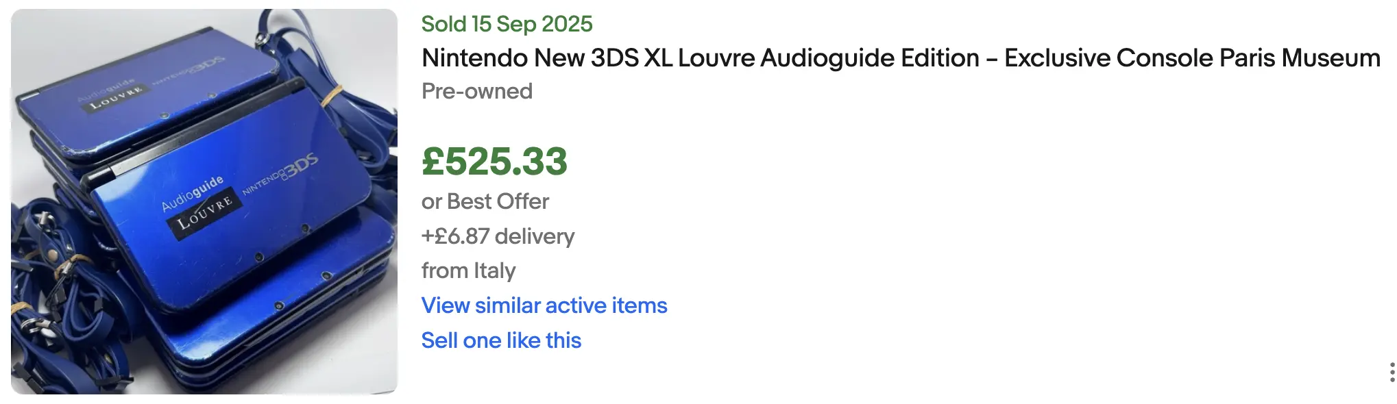 image of a Louvre 3DS device sold for $600 on eBay